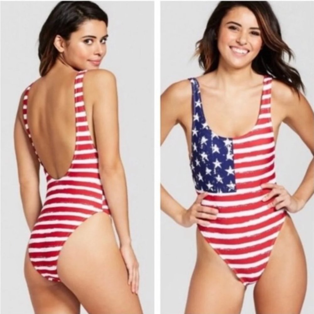 American Flag 4th of July One Piece Swimsuit Size M Xhilaration NWT